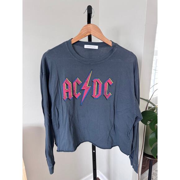 Daydreamer AC/DC Crop Graphic Sweatshirt in Vintage Black - Picture 2 of 4
